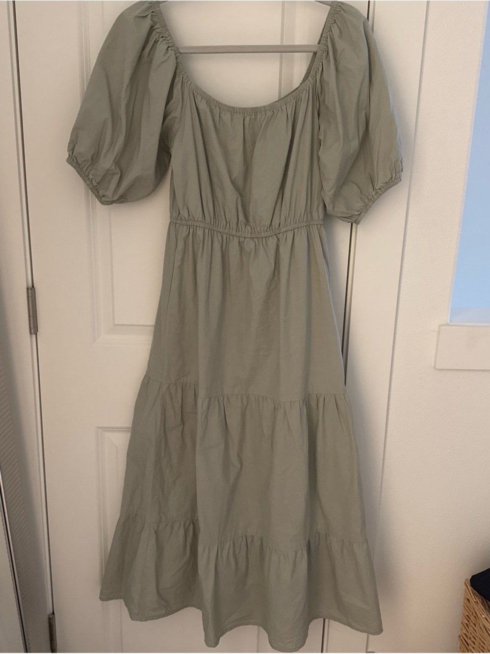 Puff-Sleeve Tiered Maxi Dress in Sage